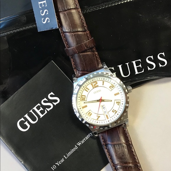 New Guess Watch Men dated Brown Leather - Picture 2 of 3